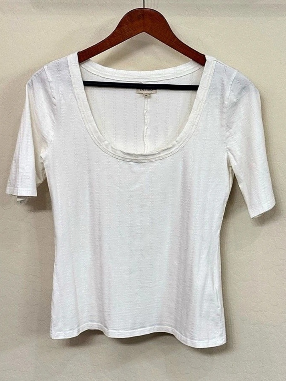 Pilcro Anthropologie White Scoop Neck Jacquard Rib Short Sleeve Top Size M